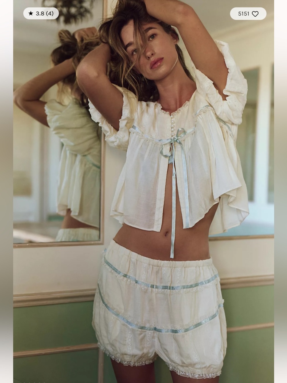 Free People Bali Sweetie Pie Dreamy Pearl Satin Lace Romantic Top Short Set L